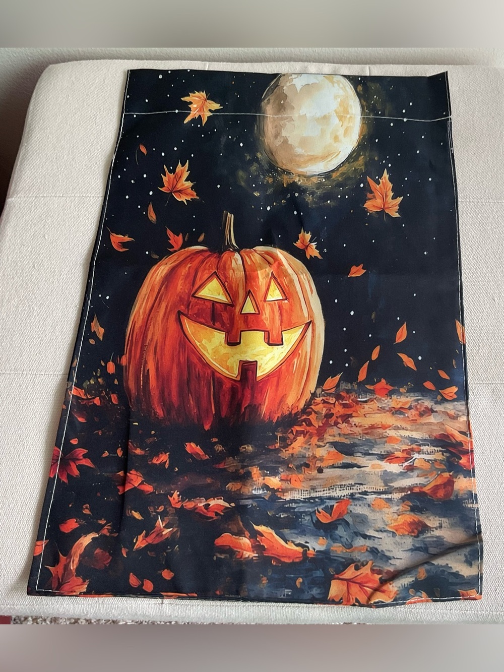 Jack-O'-Lantern glowing in the Moonlight Garden Flag